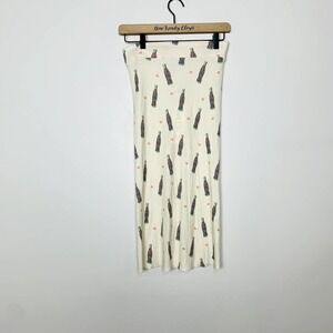 Wildfox NWT Cream Elastic Waist coca cola bottle Printed Ribbed Skirt Sz Small